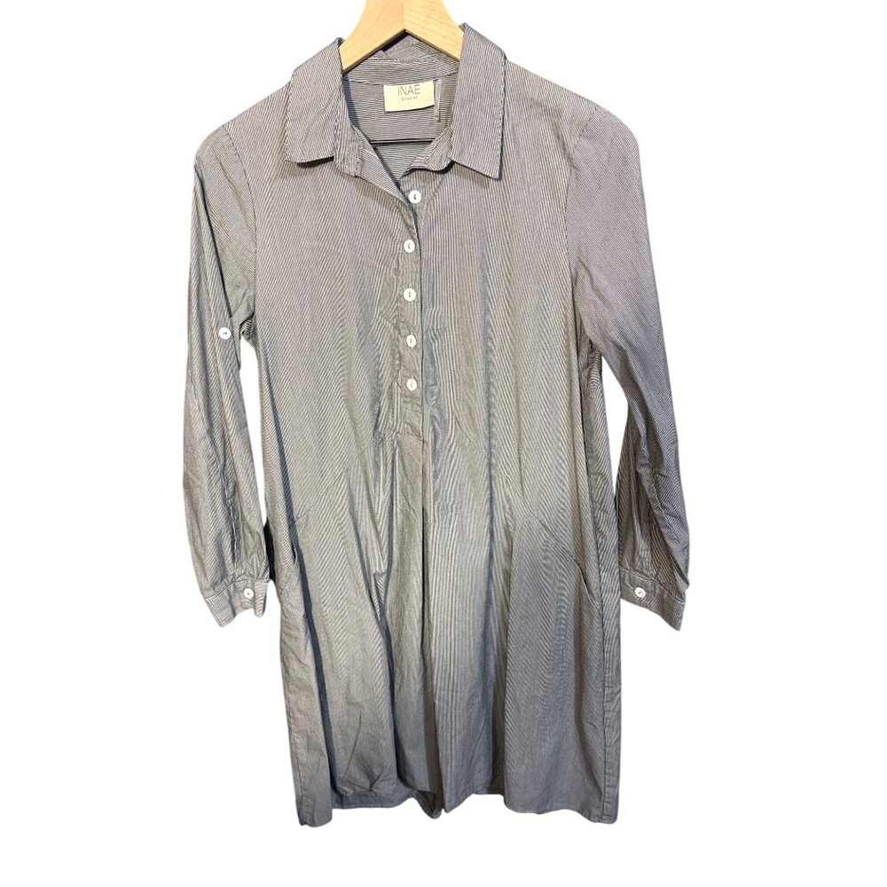 Inae Collection Womens XS Striped Long Sleeve Shirt Dress‎ Gray & White